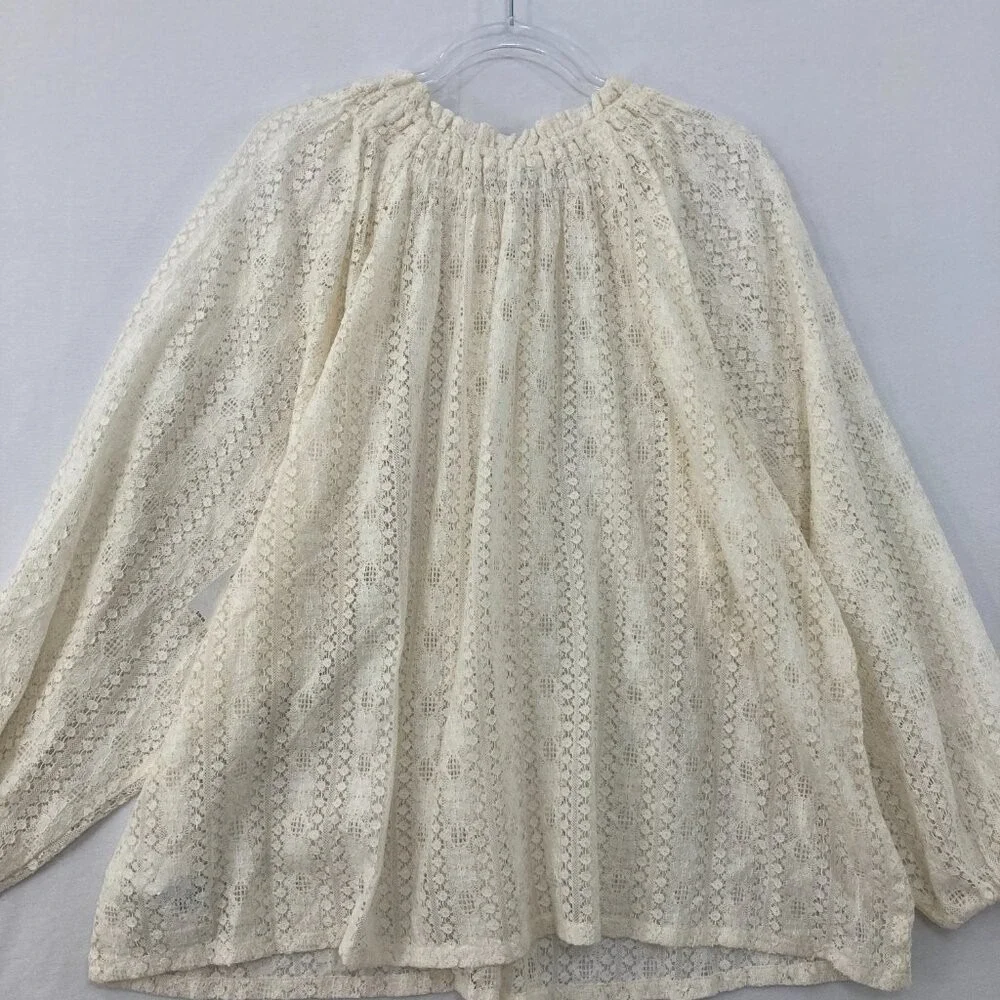 New‎ Old Navy size 2X Cream White Tie Front Lace Crochet Puff Sleeve Top Boho